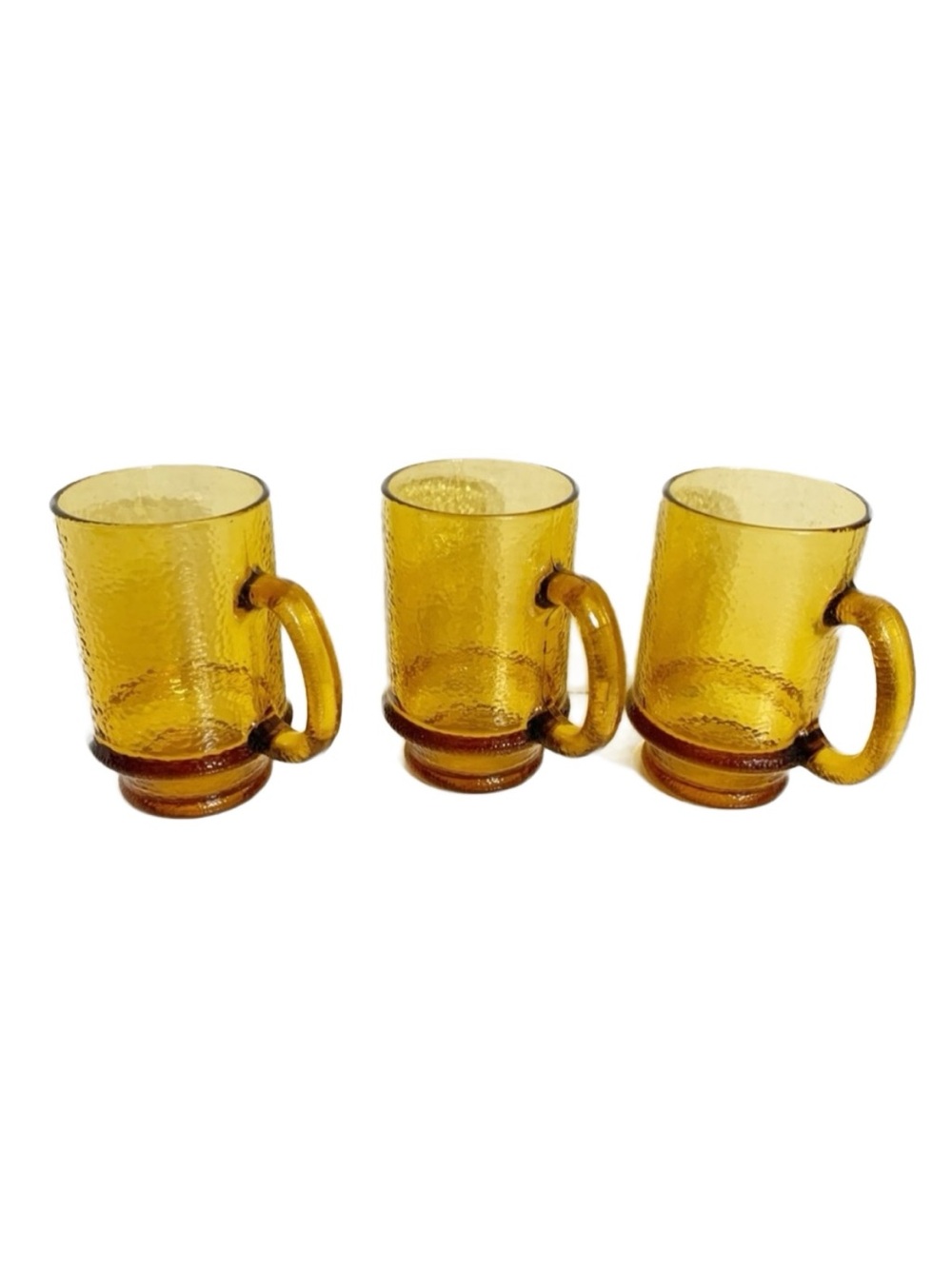 Unbranded Vintage Set of Three Amber Glass Pebbled Textured Handled Mugs